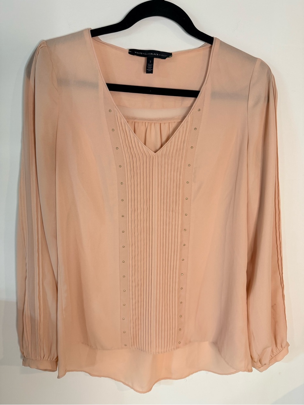 WHBM light peach long sleeve blouse